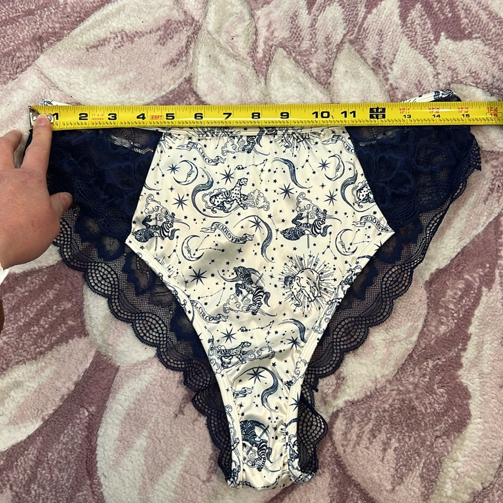 ASOS Design Celestial Print Satin Triangle Bra & High-Waist Briefs Set - Picture 9 of 14